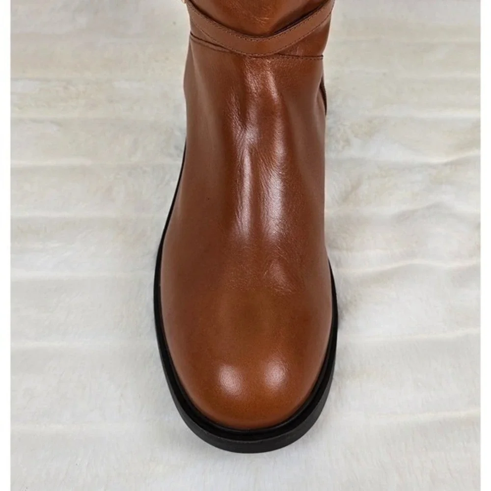 Arezzo‎ Mckenna Brown Leather Tall Riding Boots Women Size 8.5B Buckle Accent